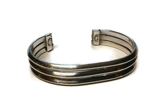 Vintage Modern Sterling Silver Three Band Cuff Br… - image 2