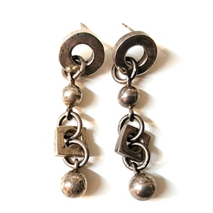 Modernist Sterling Silber Geometrische Design Ohrringe