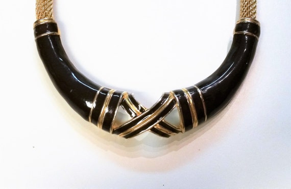 LANVIN Brown Enamel and Gold Choker Necklace - image 3