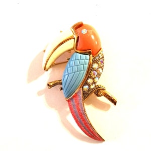 Vintage Large Colorful Toucan Pin / Brooch