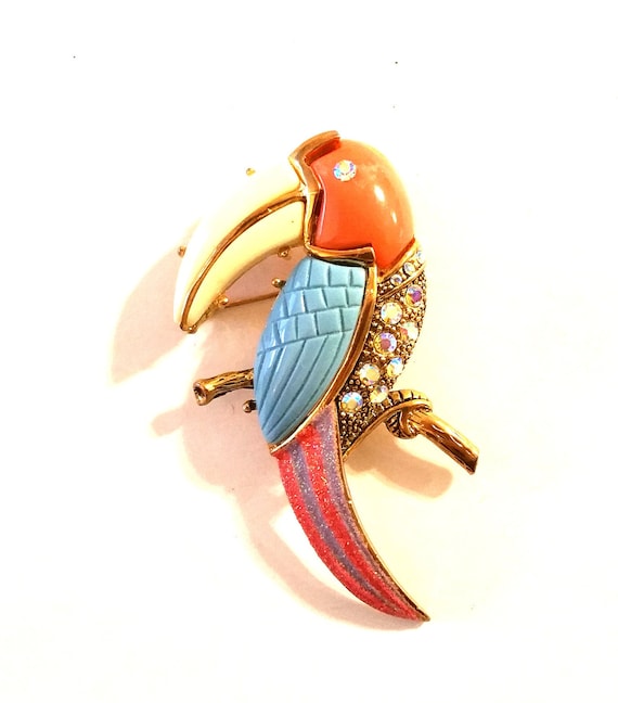 Vintage Large Colorful Toucan Pin / Brooch
