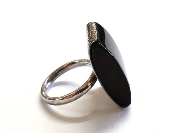 Modernist Black Sterling Silver Ring Size 8 Poland - image 2