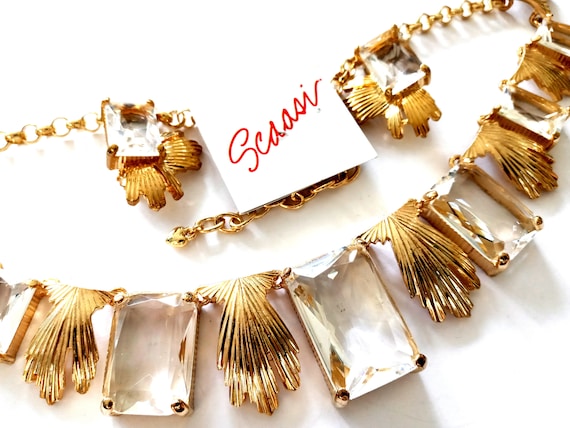 Scaasi Gold Crystal Swarovski Necklace Earring Set