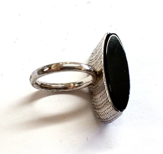 Modernist Black Sterling Silver Ring Size 8 Poland - image 3