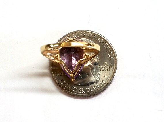 14k Amethyst Pear Cut Diamond Ring Size 6.5 - image 5