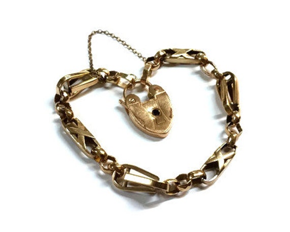 Antique Victorian 9k Rose Gold PadLock Bracelet - image 3