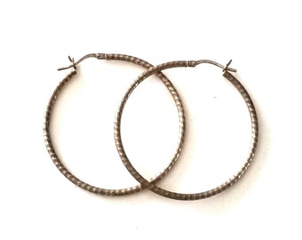 Vintage Large Sterling Silver Etched Hoop Earrings