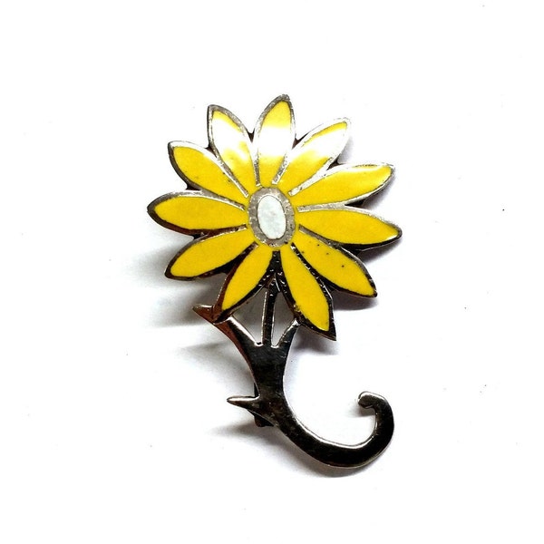 Vintage Margot De Taxco M. Arias Silver Enameled Daisy Pin / Brooch