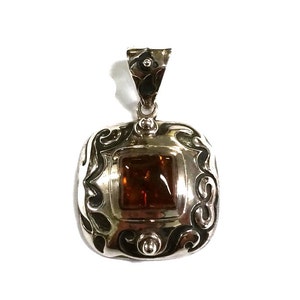 Vintage Amber Sterling Silver Modern Pendant