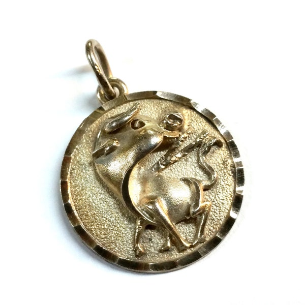 Vintage Taurus Zodiac Sterling Silver Charm / Pendant