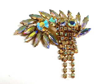 Vintage Large Aurora Borealis Crystal Pin / Brooch Wedding