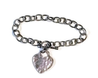 Vintage Heart Sterling Silver Charm Bracelet