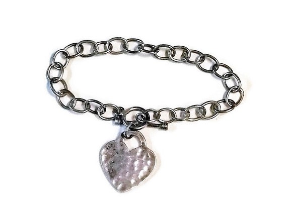 ヴィンテージハートスターリングシルバーチャームブレスレット - Etsy 日本