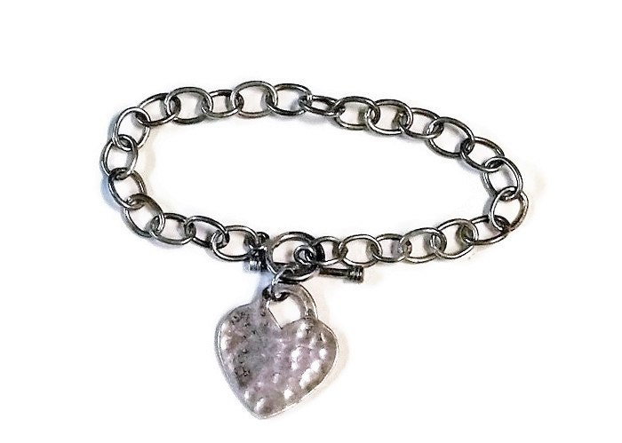 Pt850刻印あり シルバーハートチャームブレスレット ヴィンテージハートスターリングシルバーチャームブレスレット - Etsy 日本