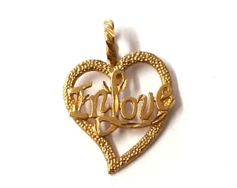 Vintage 14k Yellow Gold Heart Pendant "In Love"