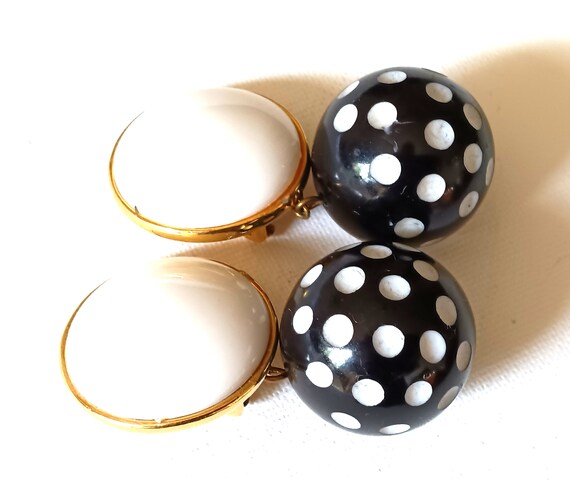 Huge Les Bernard Double Ball Dangle Clip On Earri… - image 2