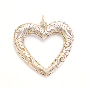 Vintage Sterling Silver Scroll Design Open Heart Pendant