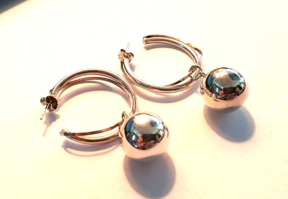 Sterling Silver Hoops with Dangling Balls - image 4