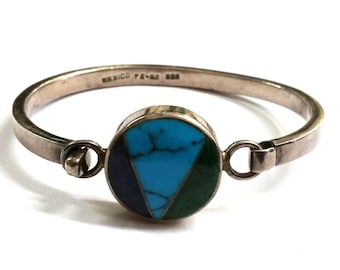 Vintage Turquoise Sterling Silver Hook on Bracelet