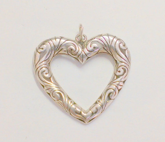 Vintage Sterling Silver Scroll Design Open Heart … - image 3