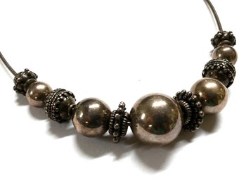 Vintage Sterling Silver Bead Ball Necklace