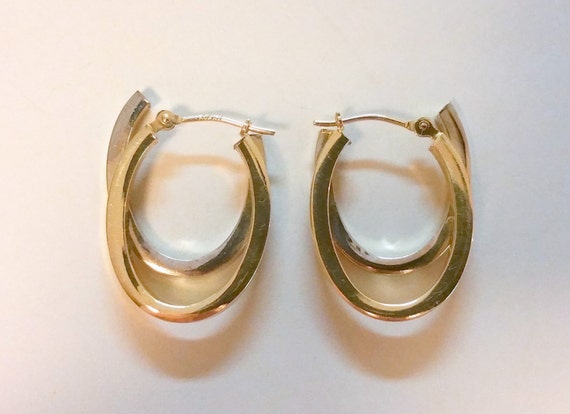 14K White and Yellow Gold Two Toned Hoop Earrings - image 3