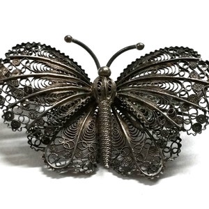 Large 800 Silver Filagree Vermeil Butterfly Pin / Brooch