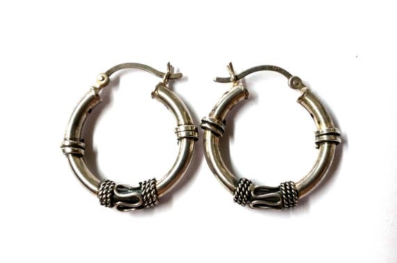 Vintage Suarti Round Sterling Silver Hoop Earrings - image 1