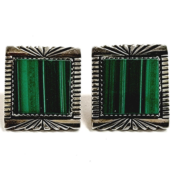 W. Yellowhorse Navajo Silver Malachite Earrings