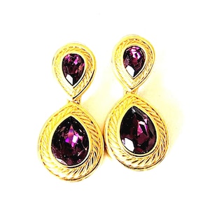 Swarovski Amethyst and Gold Tone Crystals Pierce Earrings