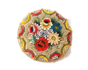 Vintage Micromosaic Floral Pin / Brooch