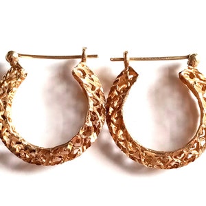14K Gold Plated Textured Metal Hoop Earrings
