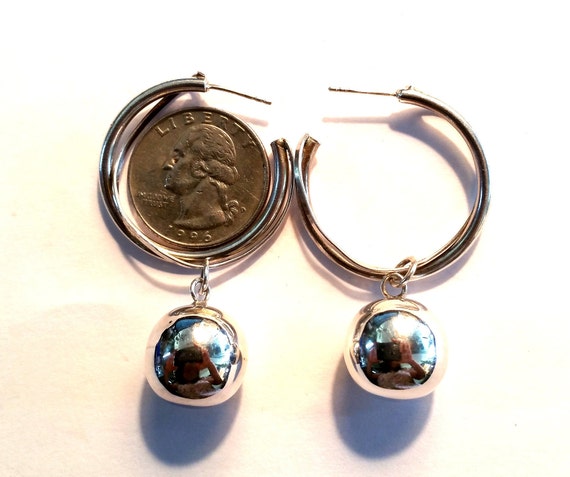 Sterling Silver Hoops with Dangling Balls - image 3