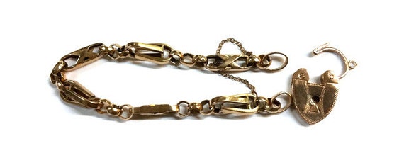 Antique Victorian 9k Rose Gold PadLock Bracelet - image 4