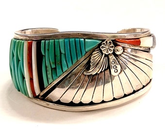 Important Vintage Native American Navajo Pete Sierra Turquoise Sterling Silver Watch Bracelet Important Vintage Native American Navajo Pete Sierra Turquoise Sterling Silver Watch Bracelet