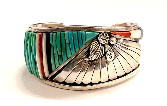 Pete Sierra Navajo Corn Row Turquoise Cuff Bracel… - image 1