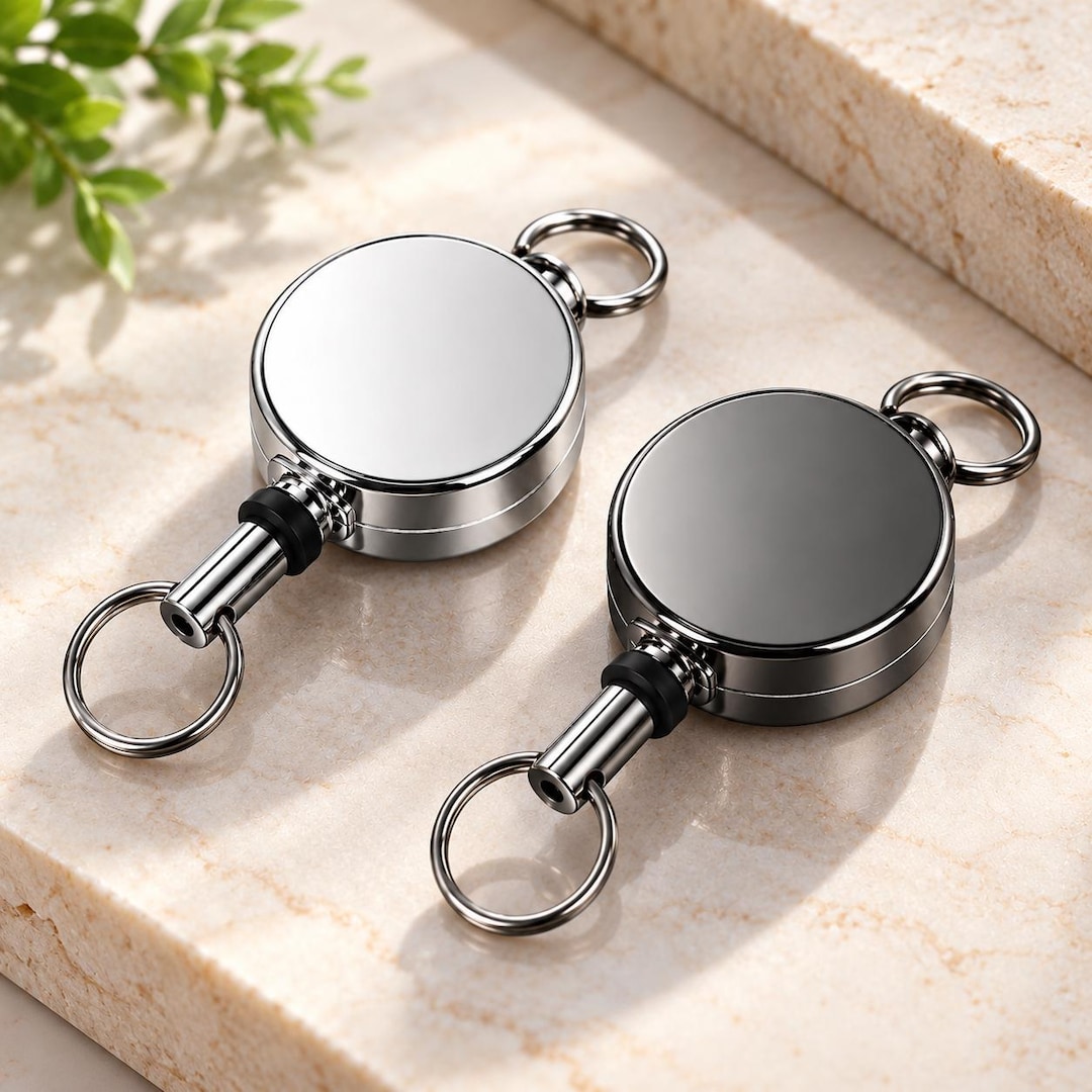 Pull Back Spool Retractable Metal Keychain, Pull Back Key Reel, Round ID Badge Holder ...