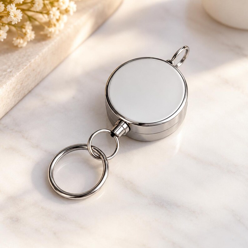 Pull Back Spool Retractable Metal Keychain, Pull Back Key Reel, Round ID Badge Holder ...