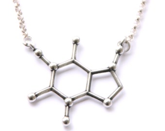 Caffeine Molecule Structure Necklace  FREE U. S.  Shipping (sent same business day) Science of caffeine necklace structure of caffeine
