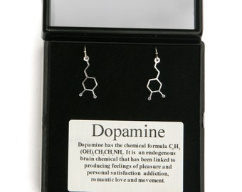 Dopamine Molecular Structure earrings-  The chemical structure of dopamine  sterling silver lever back earwires science gift dopamine info