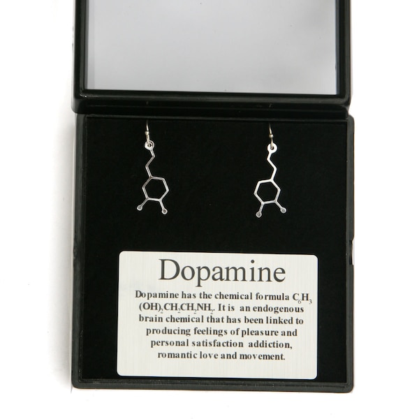 Dopamine Molecular Structure earrings-  The chemical structure of dopamine  sterling silver lever back earwires science gift dopamine info