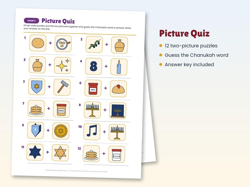 Hanukkah Party Games Bundle, 10 Printable Chanukah Games for Family, Kids and Adults, Trivia, Would You Rather, Picture Quiz, Scavenger Hunt image 6