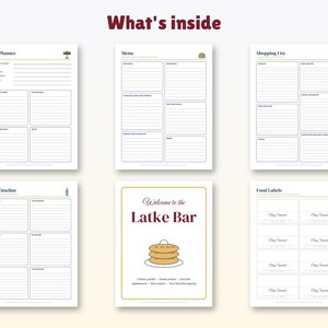 Hanukkah Party Planner Printable, Chanukah Menu Planner, Latke Bar Sign, Food Labels, Shopping List, Hosting Checklist, PDF image 4