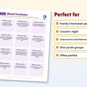 Hanukkah Party Games Bundle, 10 Printable Chanukah Games for Family, Kids and Adults, Trivia, Would You Rather, Picture Quiz, Scavenger Hunt image 8