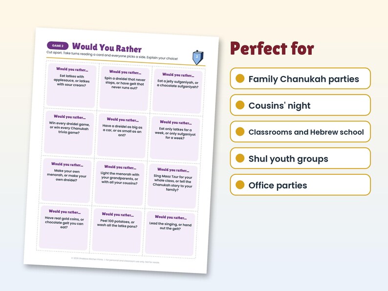Hanukkah Party Games Bundle, 10 Printable Chanukah Games for Family, Kids and Adults, Trivia, Would You Rather, Picture Quiz, Scavenger Hunt image 8