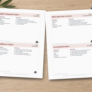 Latke Recipe Cards Printable, 8 Hanukkah Latke Recipes, Chanukah Recipe Cards 5x7, Kosher Holiday Recipes, Hostess Gift image 3