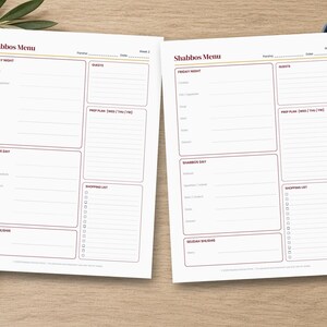 Shabbos Menu Planner Printable, Shabbat Meal Planner 52 Weeks, Kosher Menu Planner, Shopping List, Prep Schedule, Undated PDF image 3