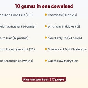 Hanukkah Party Games Bundle, 10 Printable Chanukah Games for Family, Kids and Adults, Trivia, Would You Rather, Picture Quiz, Scavenger Hunt image 4