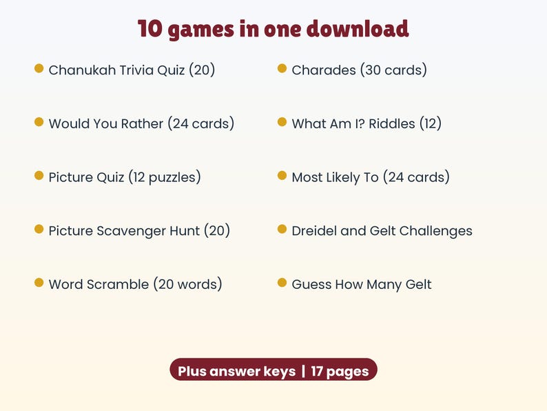 Hanukkah Party Games Bundle, 10 Printable Chanukah Games for Family, Kids and Adults, Trivia, Would You Rather, Picture Quiz, Scavenger Hunt image 4