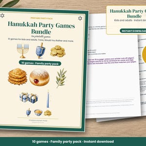 Hanukkah Party Games Bundle, 10 Printable Chanukah Games for Family, Kids and Adults, Trivia, Would You Rather, Picture Quiz, Scavenger Hunt image 1